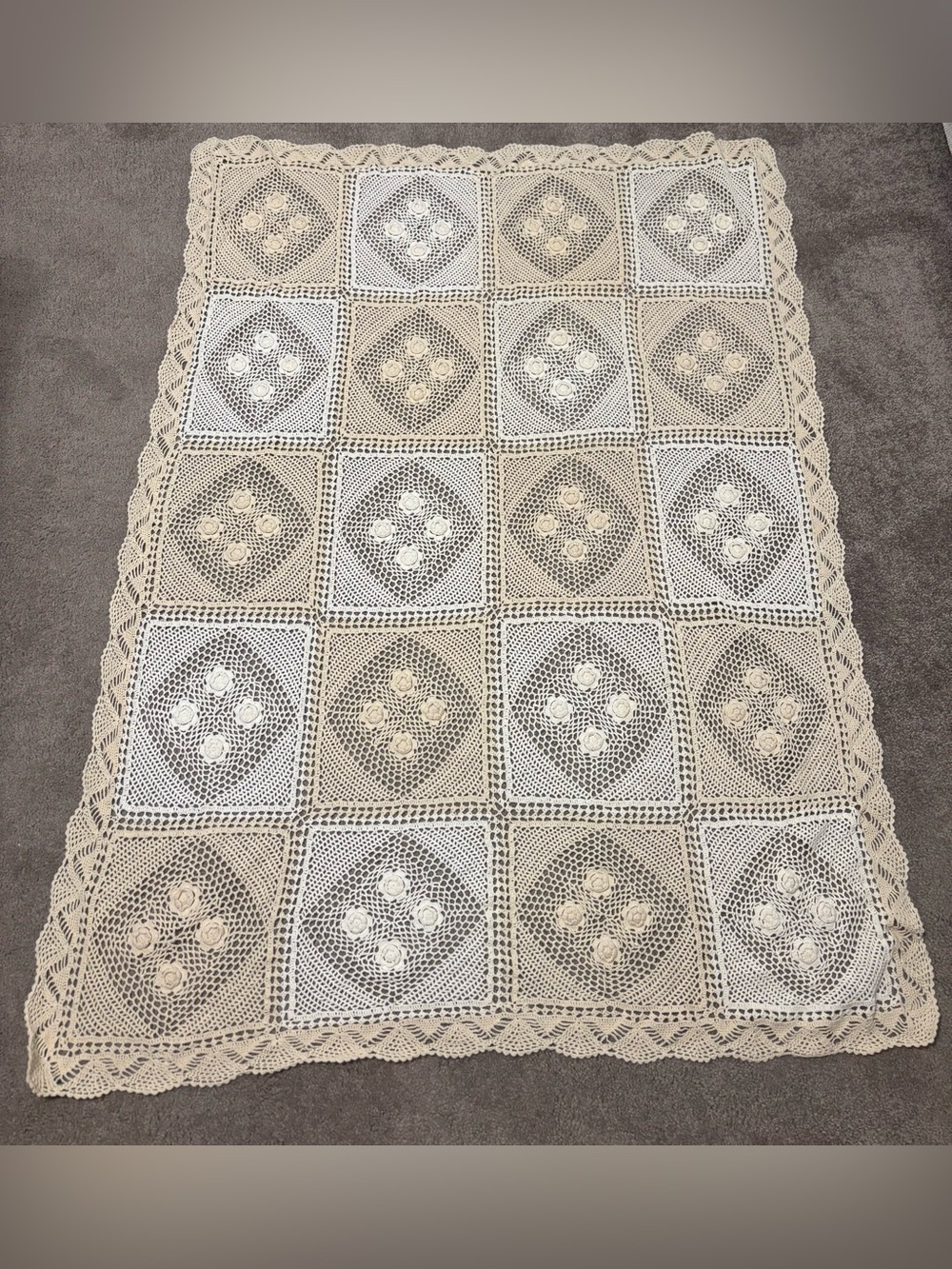 Coquette cottage core vintage crochet rose granny throw